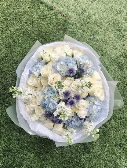 Sky Mix Hydrangea & Rose Bouquet