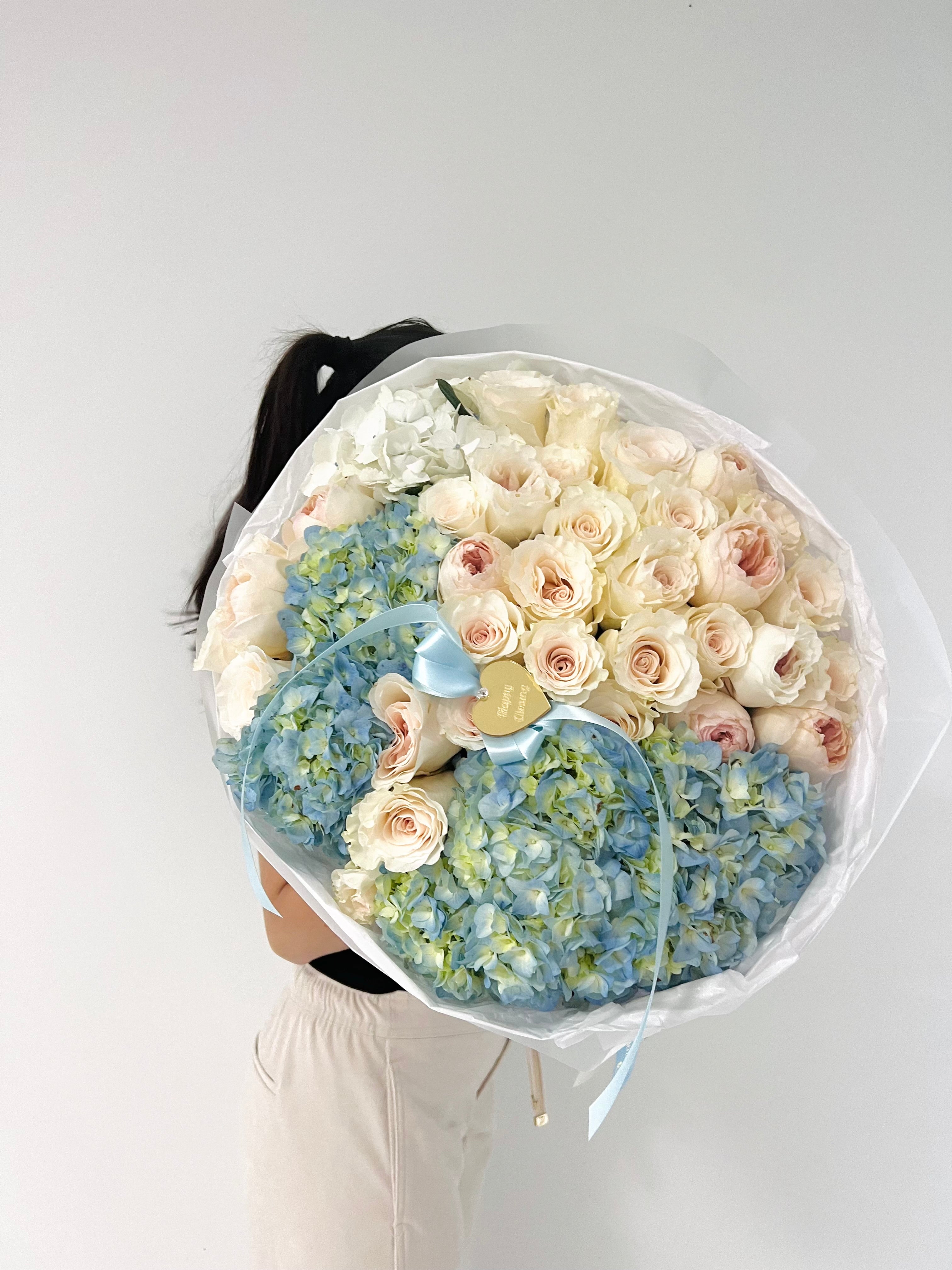 Sky Mix Hydrangea & Rose Bouquet