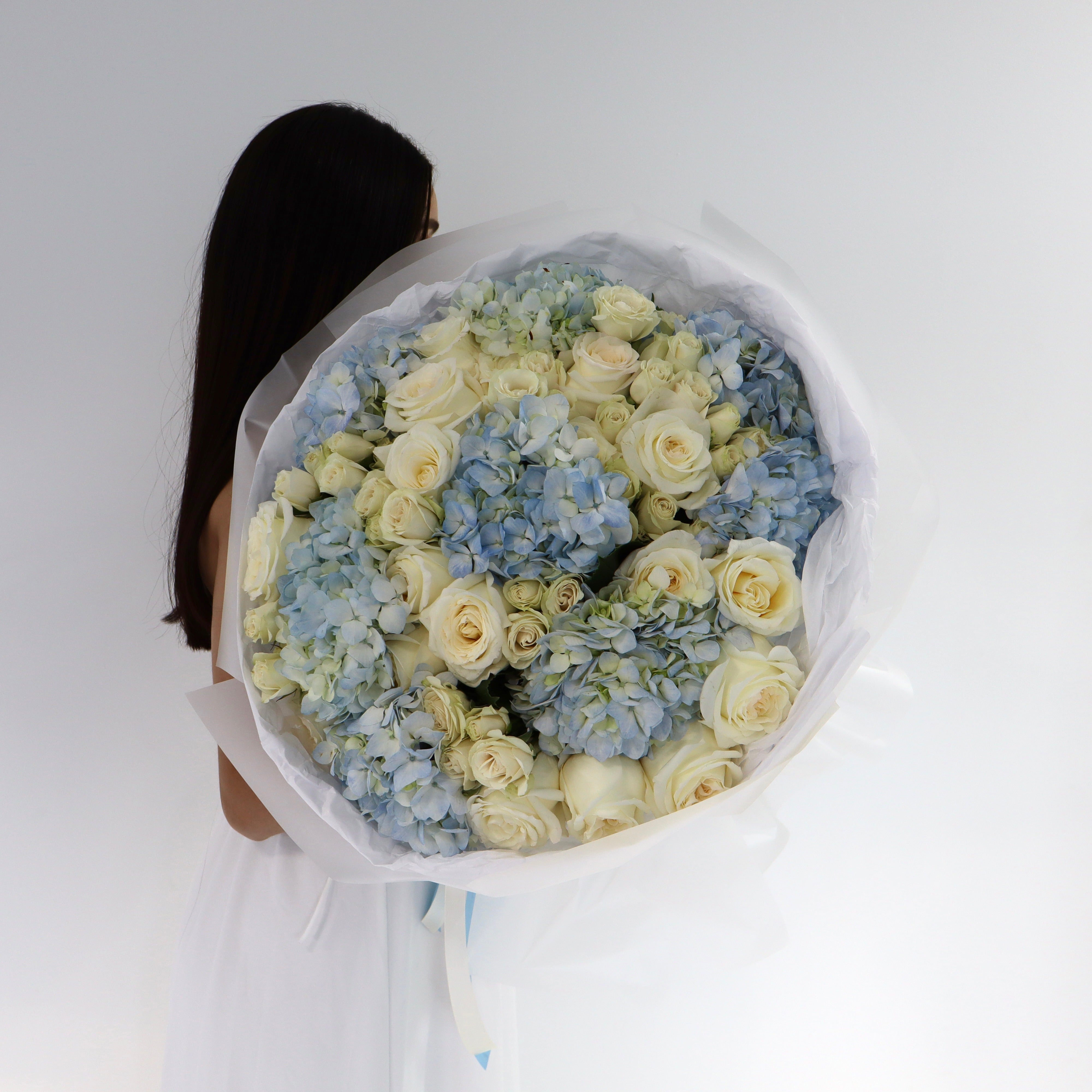 Sky Mix Hydrangea & Rose Bouquet